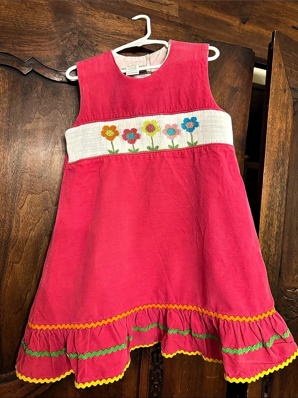 Little Threads Floral Embroidered Girls' Dress Pink & White Medium (8) Like New
